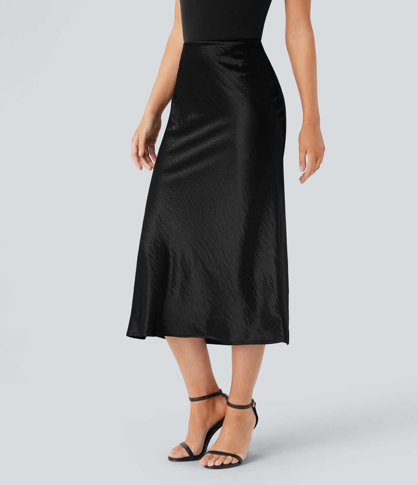 Jupe de midi sirène en satin taille haute avec fermeture éclair invisible