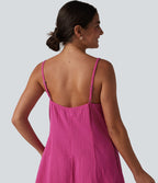 Robe nuisette mini fluide casual en coton bretelles réglables avec poches