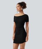 Robe-short mini moulante côtelée asymétrique accès facile Easy Peasy avec coussinets amovibles, poches et bonnets B à E
