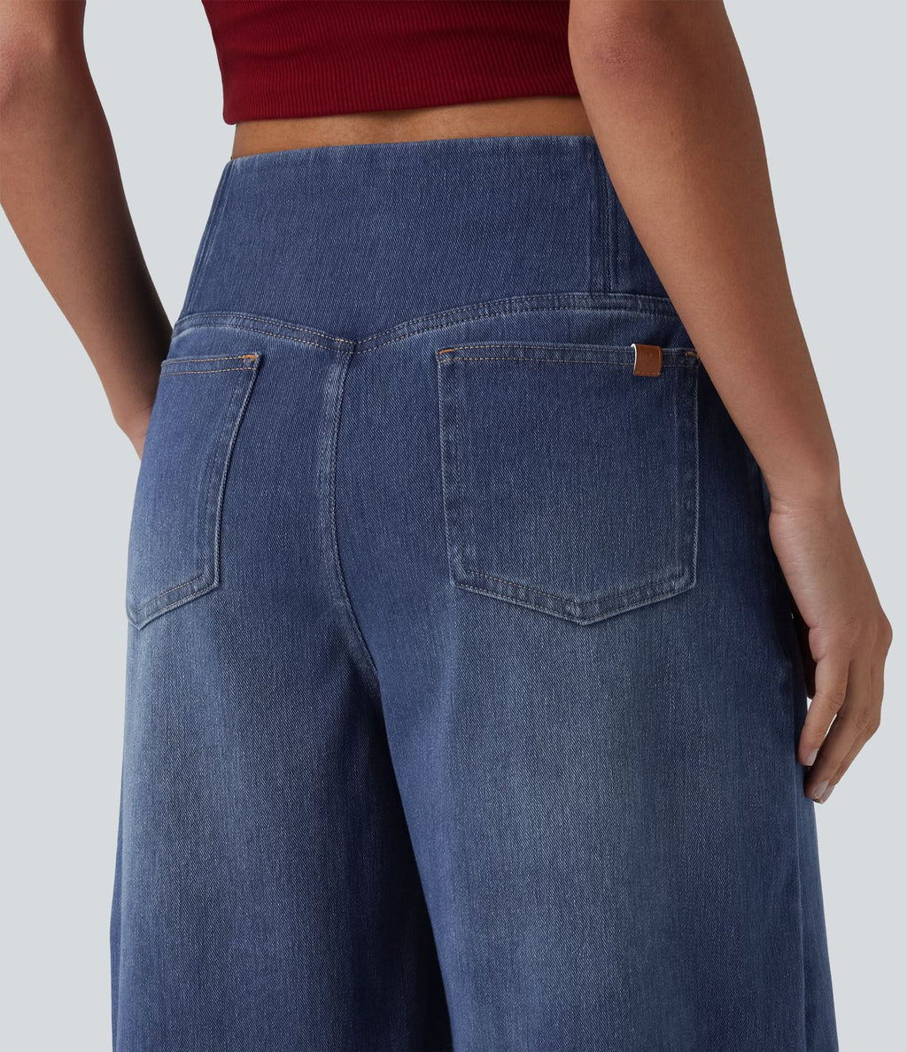 Short en jean ample Halara Flex™ taille haute croisé gainant décontracté avec poches