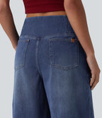 Short en jean ample Halara Flex™ taille haute croisé gainant décontracté avec poches