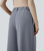 Pantalon tailleur large, taille haute, à poches