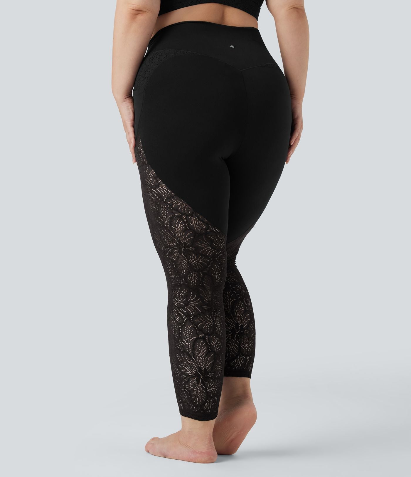 Leggings yoga 7/8 grande taille SoftlyZero™ taille haute croisé dentelle contrastante avec poches - UPF50+