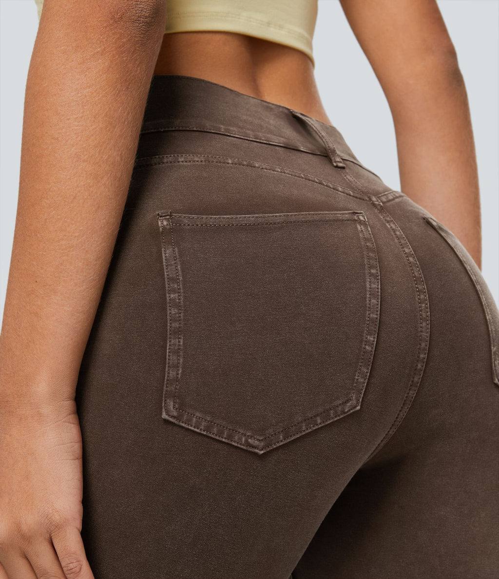 Halara Flex™ Jean Casual Skinny en Tricot Extensible Coloré Lavé à Taille Haute avec Plusieurs Poches