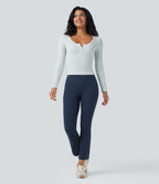 Haut de sport yoga ajusté col Henley en maille gaufrée à manches longues sans couture OneForm Seamless Flow