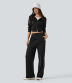 Pantalon droit taille haute effet sparkle, avec poches