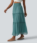 Jupe casual mi-longue à volants étagés et fronces taille haute