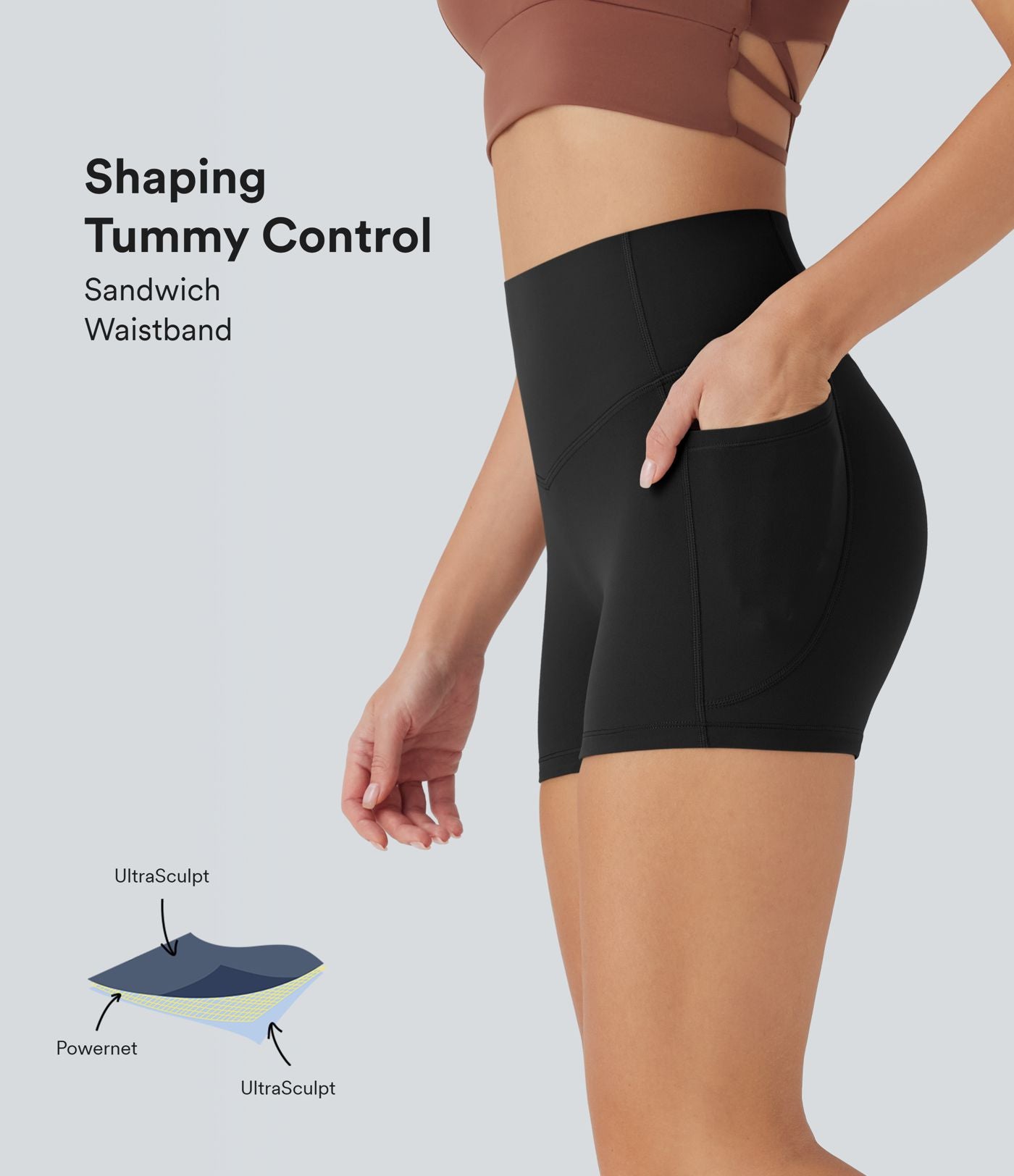 Short cycliste 7,5 cm d'entraînement gainant taille haute avec poches Halara UltraSculpt™