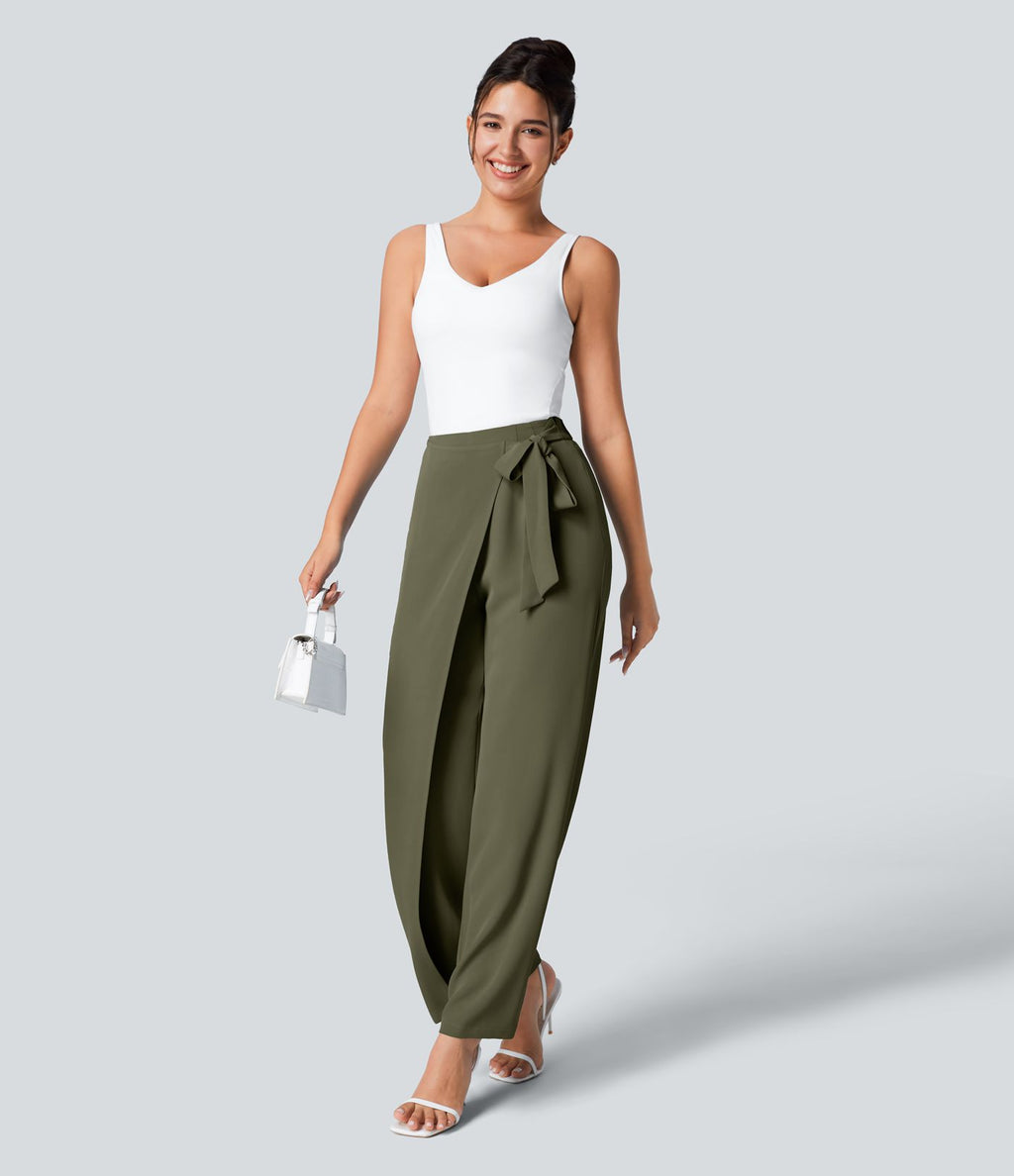 Pantalon Tailleur Large Fluide Taille Haute Fermeture Éclair Invisible