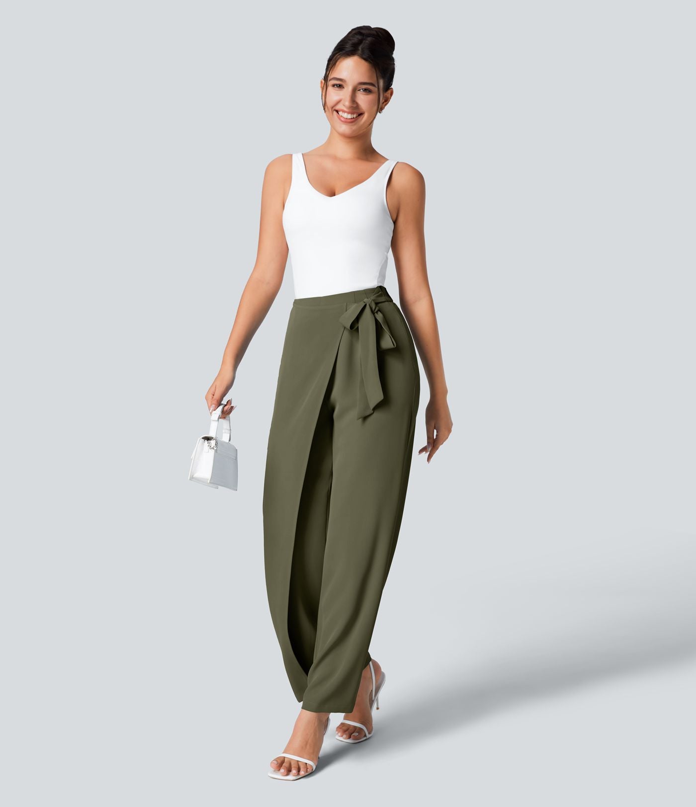 Pantalon Tailleur Large Fluide Taille Haute Fermeture Éclair Invisible