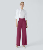 Halara Flex™ Pantalon Tailleur Droit à Taille Haute avec Pli Poches Latérales en Crêpe