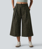 Pantalon léopard casual court taille mi-haute avec poches