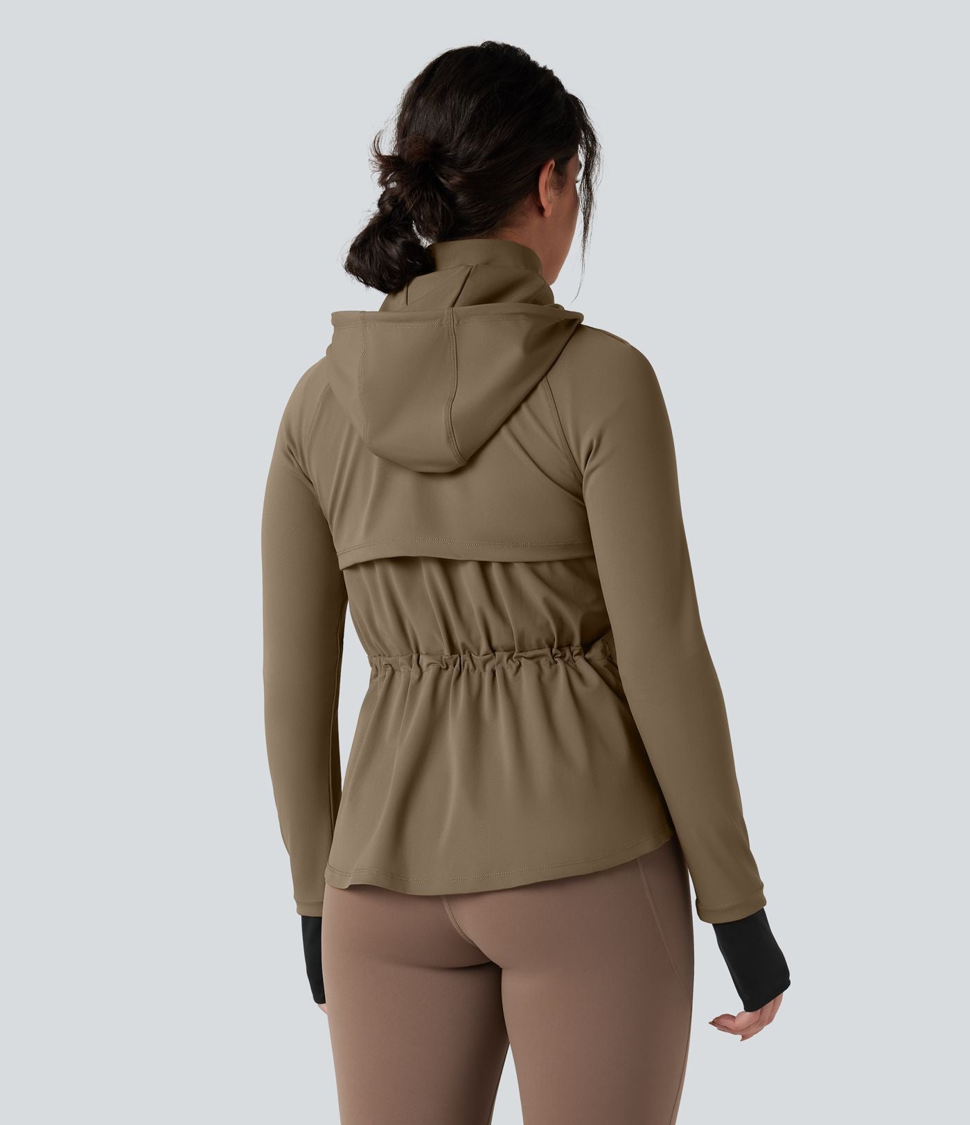 Veste randonnée capuche amovible double zip cordon de serrage avec trous pouces et poches