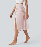 Jupe de danse mi-longue fluide 2-en-1 taille haute, fendue avec poche latérale