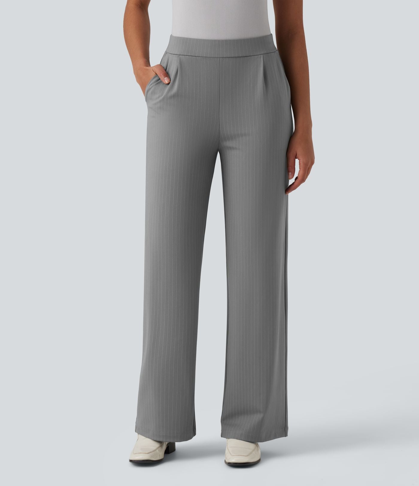 Pantalon tailleur large taille haute à rayures avec poches
