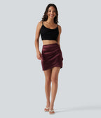 Jupe mini moulante 2-en-1 en satin, taille haute, fronces et ourlet croisé
