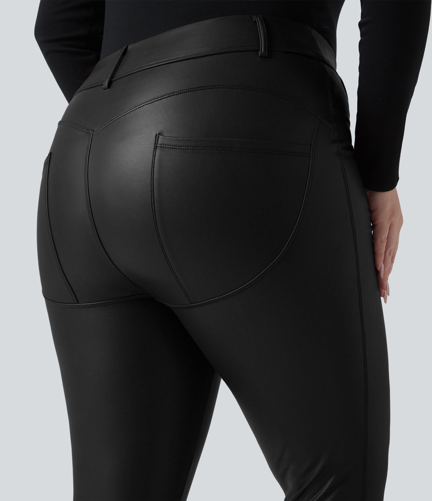 Legging grande taille en simili stretch doublé polaire, taille haute avec poches