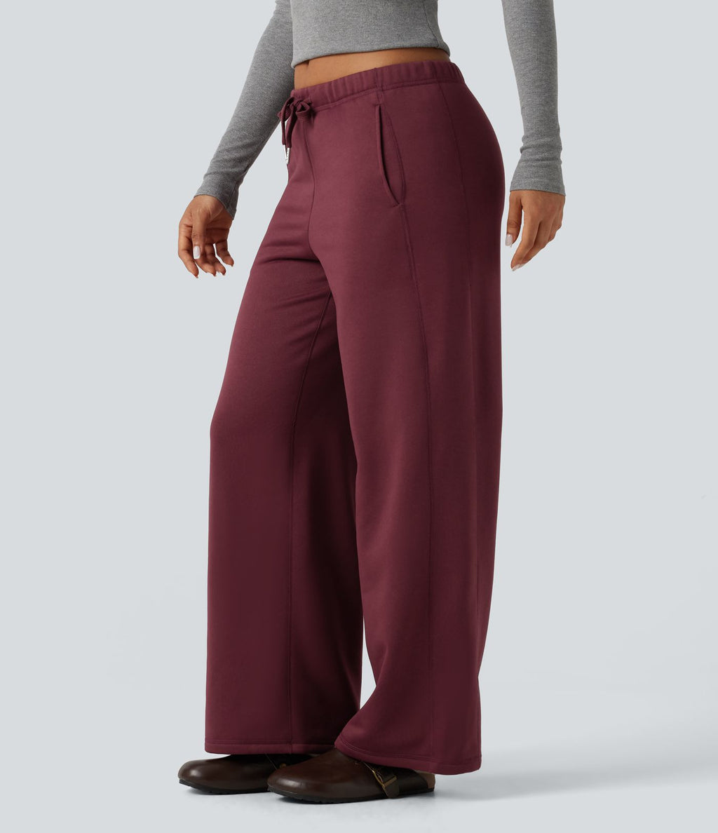 Pantalon de sport coupe droite en polaire, taille basse, cordon de serrage, à poches