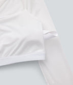 Haut de sport yoga crop top 2-en-1 avec col licou, dos nu, manches longues, passe-pouces et mesh contrastant