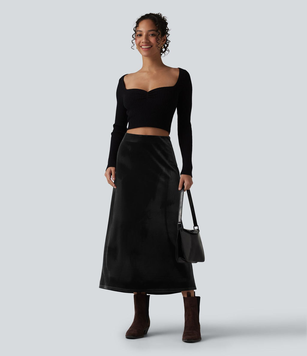 Jupe midi tailleur en velours taille haute