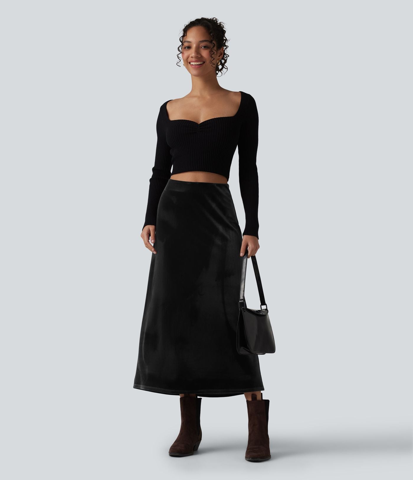 Jupe midi tailleur en velours taille haute