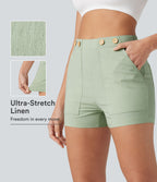 Short taille haute décontracté en lin stretch 7,5 cm avec poches