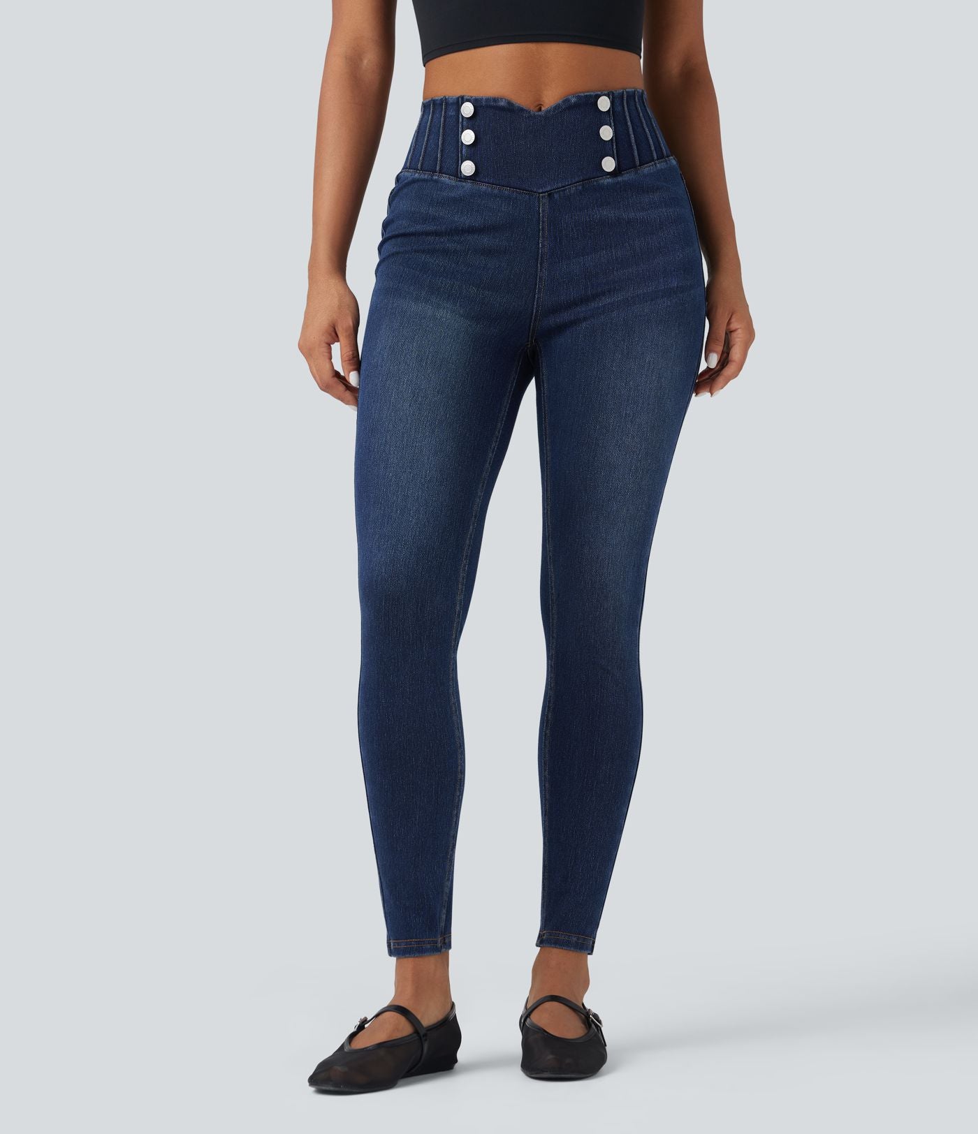 Legging 7/8 skinny en denim Halara Flex™ taille haute gainant avec poches