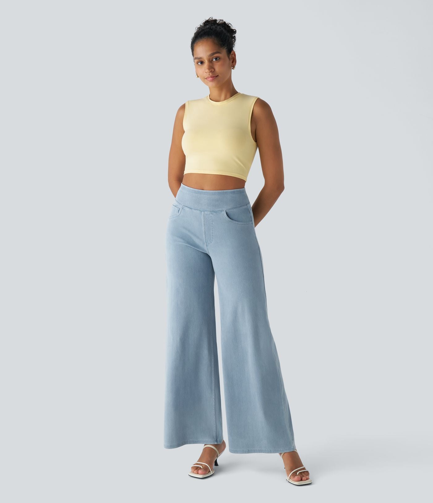 Halara Flex™ Jean Large Travail à Taille Haute Poches Multiples et Tricot Extensible