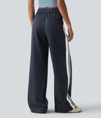 Pantalon ample décontracté taille mi-haute avec cordon de serrage color block rayures léopard contrastant avec poches