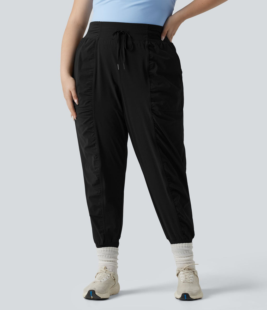 Jogging danse grande taille effet frais InstantCool à taille haute à cordon de serrage froncé et fuselé séchage rapide avec poches, protection solaire UPF40+