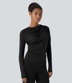 Cowl Neck Ruched Long Sleeve Slim Work Top
