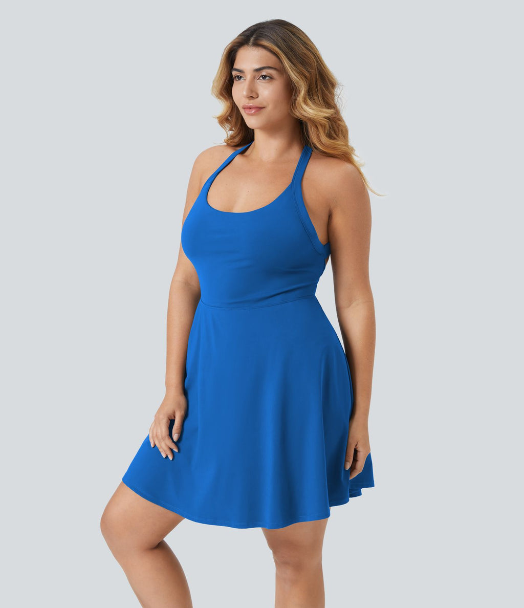 Robe longue de danse évasée à dos ouvert avec torsade grandes tailles et short intégré - Édition Easy Peasy