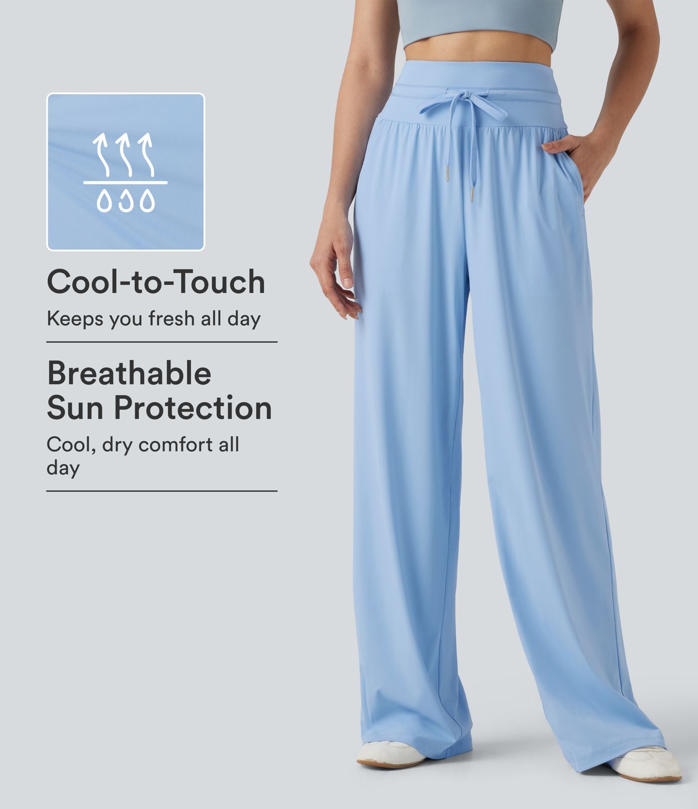 Pantalon large décontracté, taille haute, cordon de serrage, à effet frais InstantCool, avec poches, protection solaire UPF50+