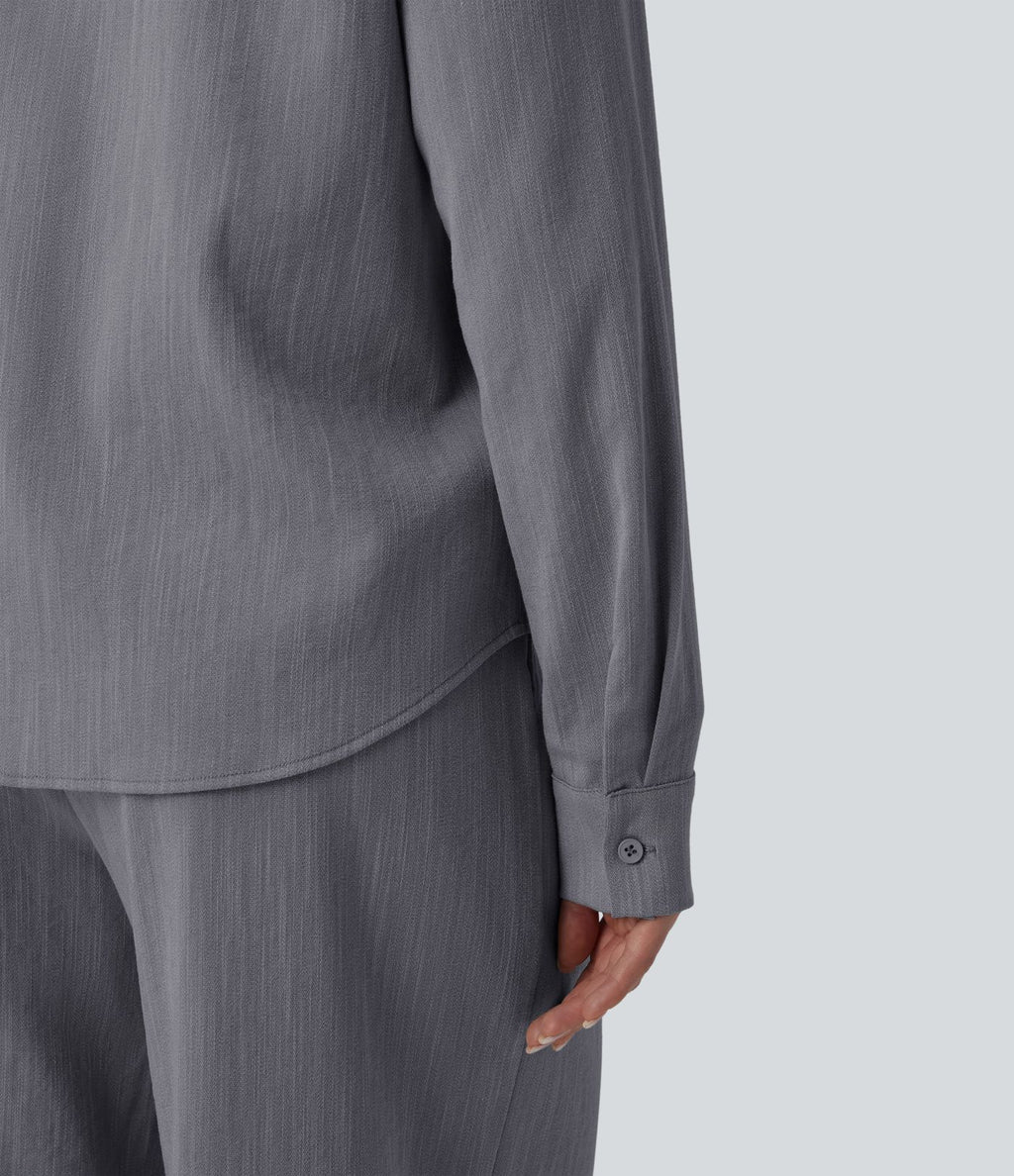 Chemise manches longues aspect lin avec poche