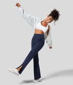Halara Flex™ Jean Évasé Causal Tricot Extensible Taille Haute avec Poches Latérales Ourlet Fendu