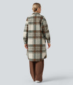 Veste sherpa longue manches longues carreaux avec poches
