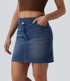 Jupe mini en jean Halara Flex™ casual taille mi-haute asymétrique avec poches