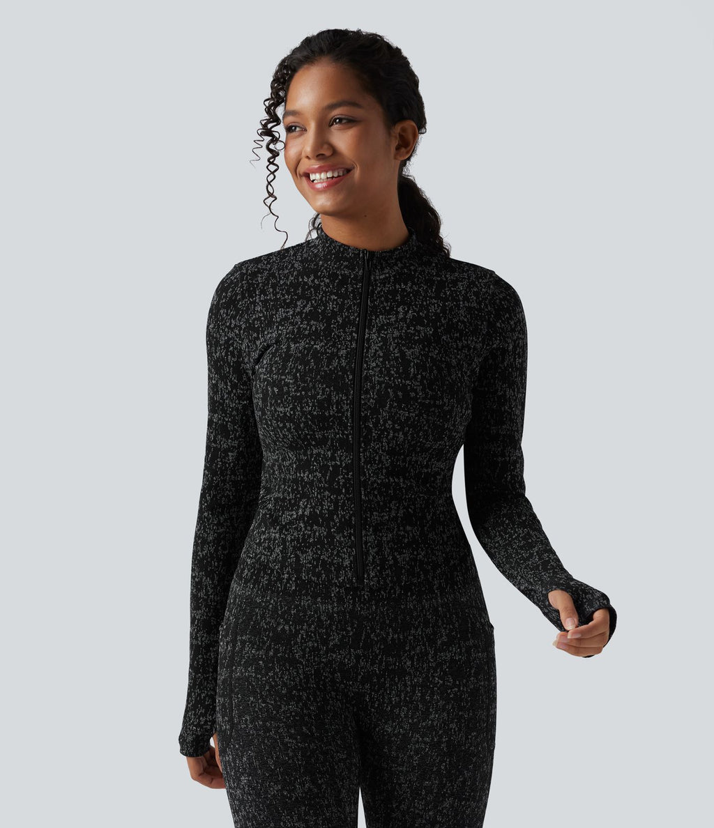 Veste de yoga OneForm Seamless Flow à manches longues avec zip et passage de pouce