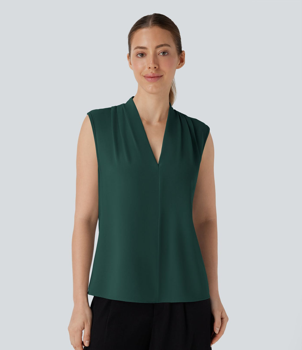 Blouse sans manches col V pour le bureau