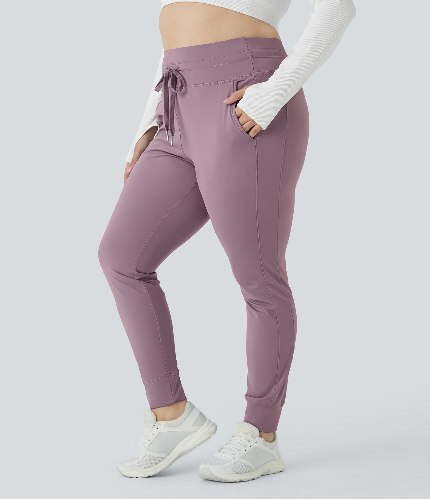 Jogging grande taille SoftlyZero™ Airy taille haute avec cordon de serrage poches latérales longueur complète effet frais InstantCool, protection solaire UPF50+