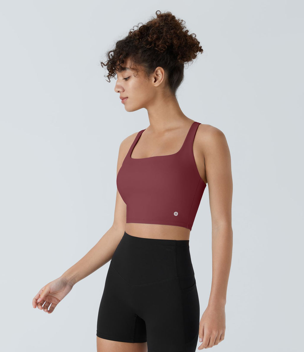 Débardeur yoga court SoftlyZero™ Airy col carré dos nu bretelles croisées effet frais InstantCool, bonnets A-C, protection solaire UPF50+