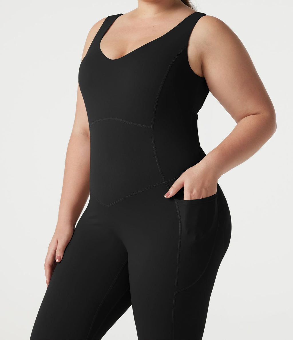 Combinaison de sport grande taille Halara UltraSculpt™ col V croisé dos nu ventre plat push-up brassière intégrée avec poches
