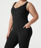Combinaison de sport grande taille Halara UltraSculpt™ col V croisé dos nu ventre plat push-up brassière intégrée avec poches