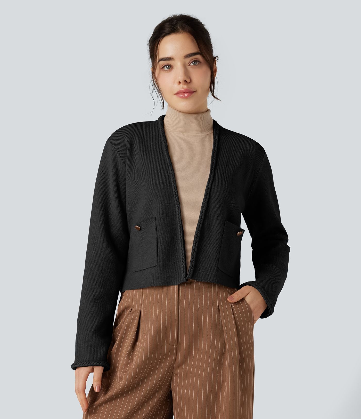 Cardigan tailleur ouvert manches longues avec poches