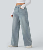 Jean large délavé Halara Flex™ taille mi-haute avec poches