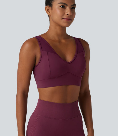 Brassière de sport SoftlyZero™ Airy effet frais InstantCool col V maintien léger avec mesh contrasté et brassière intégrée