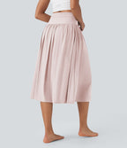 Jupe de danse mi-longue fluide 2-en-1 taille haute, fendue avec poche latérale