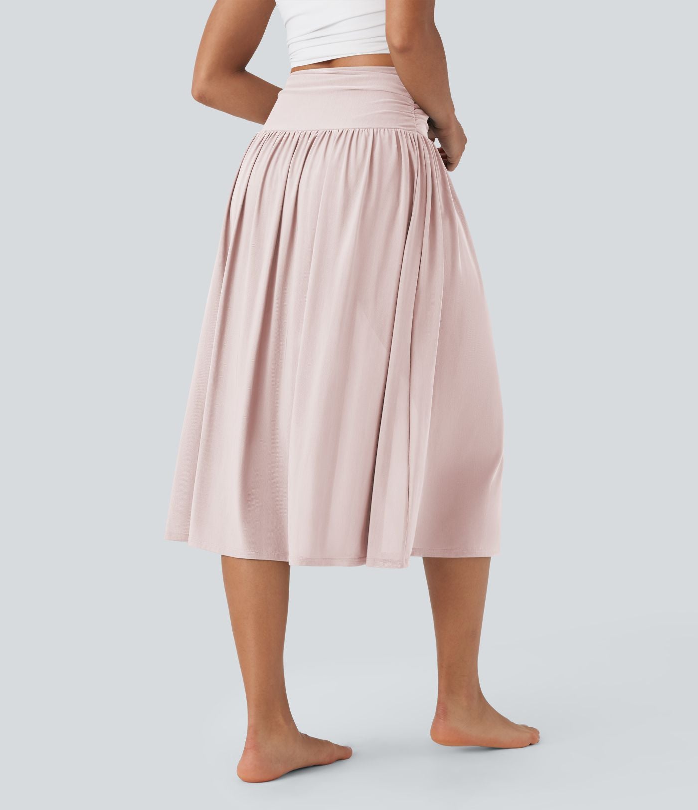 Jupe de danse mi-longue fluide 2-en-1 taille haute, fendue avec poche latérale