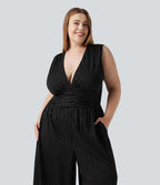 Combinaison grande taille rayée à décolleté V plongeant, toucher frais, coussinets amovibles, poches et accès facile Easy Peasy