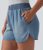 Short en jean décontracté taille mi-haute en lyocell drapé, 9 cm, avec poches